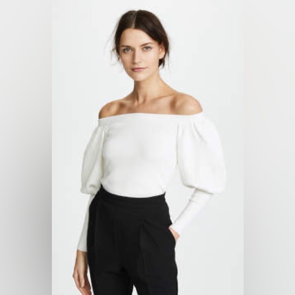 Club Monaco White Griga Sweater Chandails Off Shoulder Puffed sleeve SZ M - Picture 1 of 6